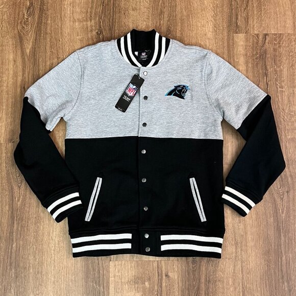 NEW Carolina Panthers NFL Team Apparel Youth Black Grey Letterman Jacket Sz L - Picture 2 of 13